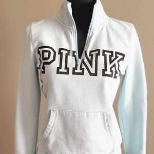 PINK Victoria's Secret Pale Blue Half-Zip Pullover with Black Logo